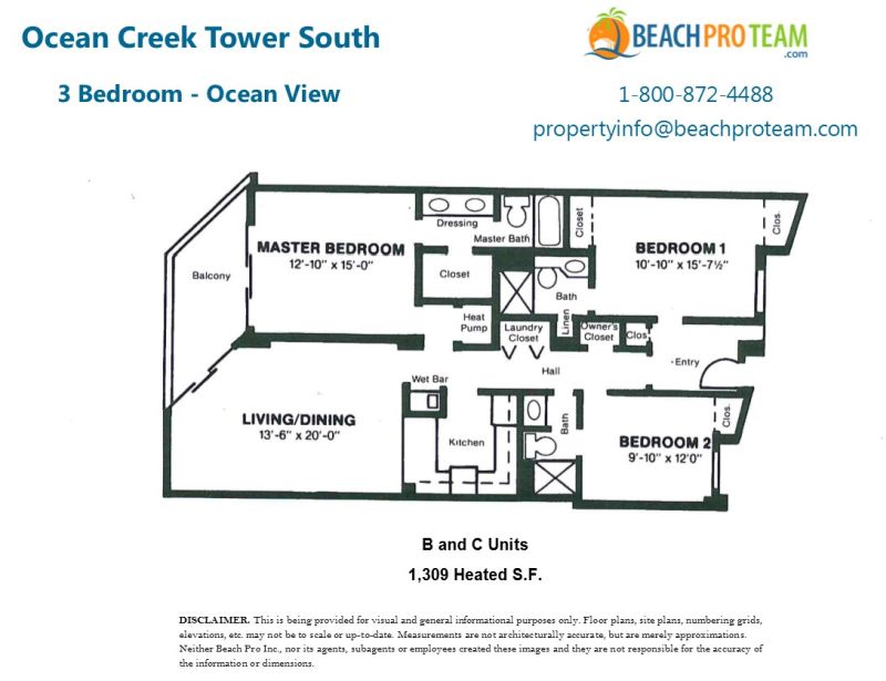 Ocean Creek Towers South Floor Plan B & C - 3 Bedroom Ocean View